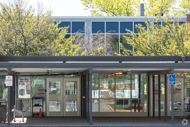 Entrance to the A. Mac Arthur Barr Middle School in Nanuet, NY.