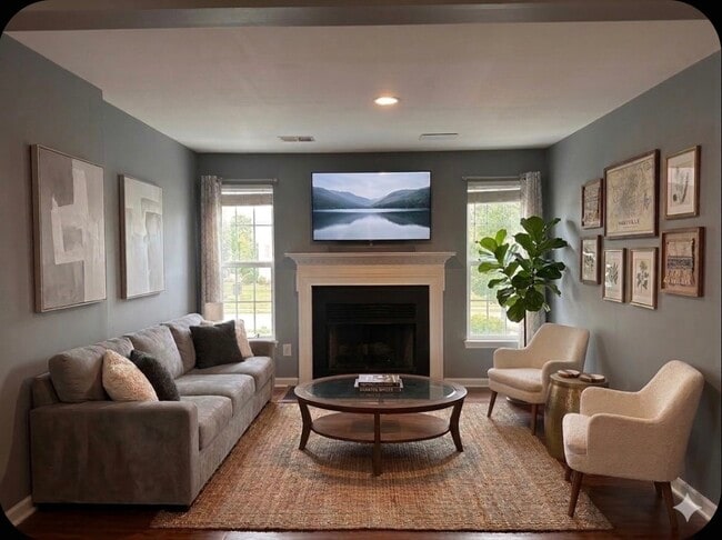 The living room has a fireplace, but the rest here is virtually staged. - 7837 Heaton Way