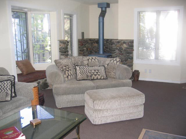 Living room & wood stove - 227 Olympic Valley Rd