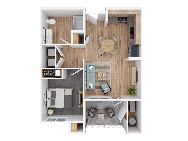 1 dormitorio, 1 baño - 607 pies cuadrados - Plano de planta (Tipo A) - Harrington Grove