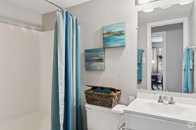 Saxon 2BR, 1BA - 770SF - Primary Bathroom - Duke Manor- Students save up to 10%!