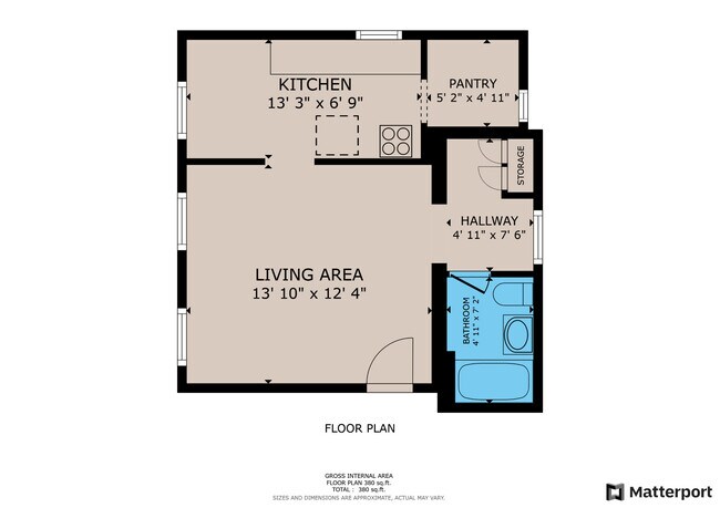Unit E - Studio Floor Plan - 123 N. Hamilton Dr. Apartments