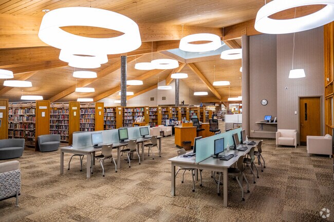 Inside the Avon Public Library, which has private study rooms and even board games.