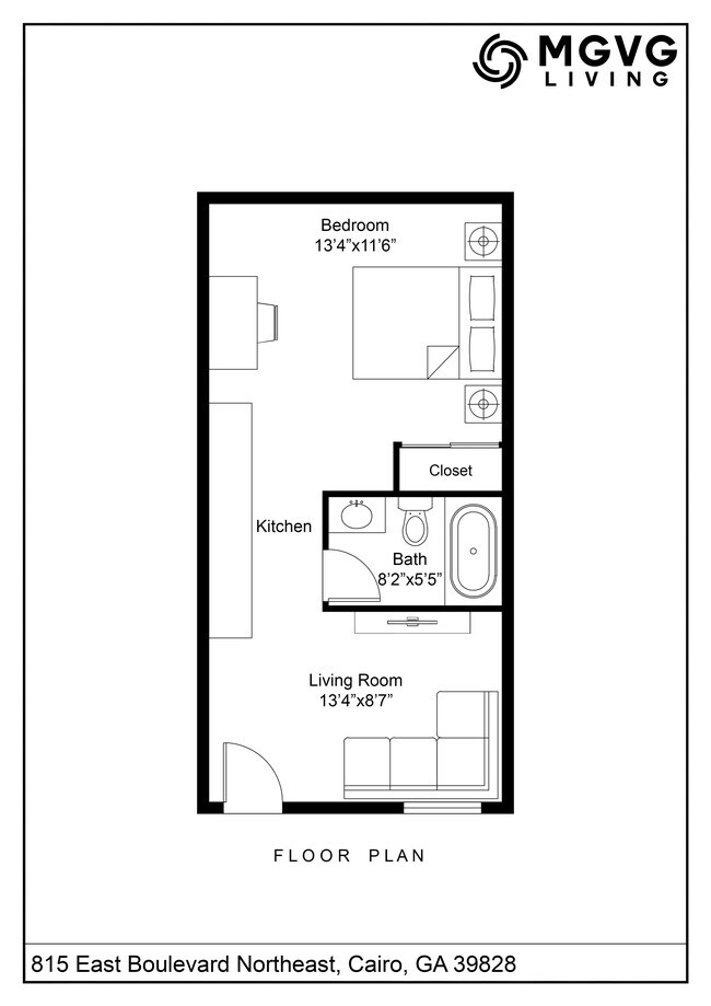 Plano de planta de 1 dormitorio 815-817 - Cairo 815 E & 817 E