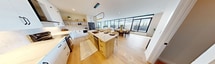 This contemporary apartment at 112 St James Street, London ON, offers 1670 square feet of meticulously designed living space. The open-concept layout seamlessly integrates the kitchen, living, and dining areas, creating a fluid and spacious atmosphere. The gourmet kitchen boasts sleek white cabinetry, stainless steel appliances, and a large island with seating for three, perfect for casual dining or entertaining.

The primary bedroom, spanning 260 square feet, is a true retreat with a four-poster bed and direct access to a private balcony. Floor-to-ceiling windows flood the space with natural light and offer panoramic city views. The en-suite bathroom features a freestanding tub, double vanity, and modern fixtures.

Throughout the apartment, warm wood flooring contrasts beautifully with the crisp white walls, creating a bright and inviting ambiance. The living area is anchored by a sleek entertainment unit and opens to an expansive balcony, ideal for outdoor relaxation. 

Storage is ample with multiple closets and a dedicated laundry area. The apartment's three well-appointed bathrooms, including a powder room, ensure convenience for residents and guests alike. This turnkey property seamlessly blends style, comfort, and functionality in a prime London location.