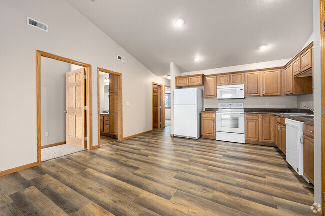 Upper apartment kitchen/living space, view 1 - Fifth Street Apartments & Townhouses