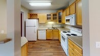 Located at 1435 Hampshire Ave S in St. Louis Park, Minnesota, this single-floor unit offers a practical and comfortable layout designed for everyday living. The kitchen is well-appointed with warm honey-toned wood cabinetry, ample storage including glass-front upper cabinets and a decorative wine rack, a full suite of white appliances including a refrigerator, dishwasher, electric range, and microwave, and durable wood-look flooring throughout. A peninsula counter separates the kitchen from the adjacent living and dining area, which is finished with plush carpeting and a ceiling fan. The generously sized living room features textured ceilings, baseboard heating, a wall-mounted air conditioning unit, and a sliding glass door that opens to a private balcony with outdoor views — allowing natural light to fill the space. A secondary room with carpeting and large windows offers additional flexible living or sleeping space, also with baseboard heating. The bedroom is carpeted and connects to a hallway with access to the full bathroom, which includes a vanity with white cabinetry, a large mirror with overhead lighting, a combination tub and shower, and wood-look flooring. Throughout the unit, warm neutral tones and classic wood-accented doors create a cohesive and inviting atmosphere.