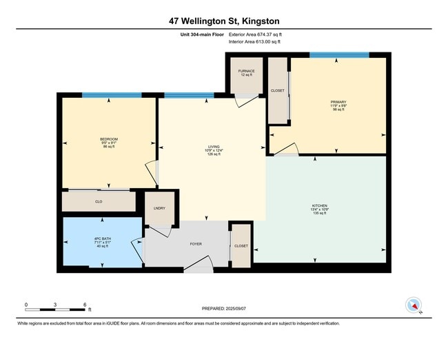 Plan d'étage contemporain pour le 47, rue Wellington, Kingston, comprenant 2 chambres, un salon élégant, une cuisine moderne et une salle de bains avec buanderie, pour une superficie intérieure totale de 613 pieds carrés. - Faculty47