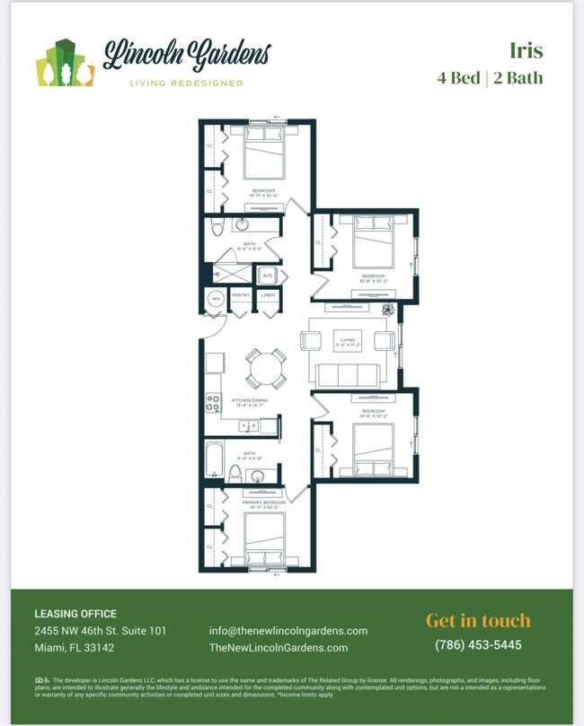Iris 4 Bedroom 2 Bath - Lincoln Gardens