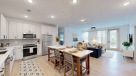 Located at 5025 Huntly Ridge St in Charlottesville, VA, this thoughtfully designed two-bedroom, two-bathroom residence offers a comfortable and functional single-floor layout. The open-concept kitchen and living area form the heart of the home, anchored by a sleek kitchen outfitted with white shaker cabinetry, stainless steel appliances, a tile backsplash, and generous counter space. Light wood-style flooring runs throughout the main living areas, enhancing the bright, airy ambiance. The living room receives abundant natural light through multiple windows and a glass door, creating a welcoming atmosphere. Both bedrooms are carpeted and well-proportioned, with the spacious primary bedroom featuring ample natural light from large windows. Two closets provide practical storage solutions throughout. The two bathrooms are finished in clean, modern white, with one featuring a soaking tub and shower combination and the other a walk-in glass-enclosed shower. A dedicated hallway connects the private and common areas seamlessly. Recessed lighting throughout the main living spaces, along with ceiling fans in the bedrooms, adds to the home's functional and contemporary character.