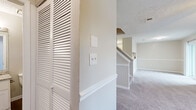 This two-story home offers 2 bedrooms and 3 bathrooms thoughtfully arranged across two evenly sized floors. The main level features an open living room and kitchen layout, where soft carpet and tile flooring complement neutral-toned walls throughout. The living room is a standout space, highlighted by a tile-surround fireplace, a ceiling fan with light fixture, and a window that brings in natural light. The kitchen is well-appointed with white cabinetry, granite-look countertops, a subway tile backsplash, stainless steel range, and wood-look flooring, giving it a clean, modern feel. A hallway with louvered closet doors and a staircase connects the two floors seamlessly. Upstairs, the spacious primary bedroom features plush carpeting, a ceiling fan, a built-in closet, and direct access to an en-suite bathroom with a granite-topped vanity. The additional bedroom is equally comfortable, with carpet flooring, a ceiling fan, and a window offering outdoor views. The three bathrooms are finished consistently with granite vanities, white cabinetry, and wood-look flooring, with at least one featuring a full tub/shower combo. Textured ceilings and crisp white trim run throughout, giving the home a cohesive and well-maintained character.