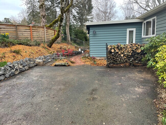 Pinecone Cottage entry garden and parking - 9940 SW 60th Ave