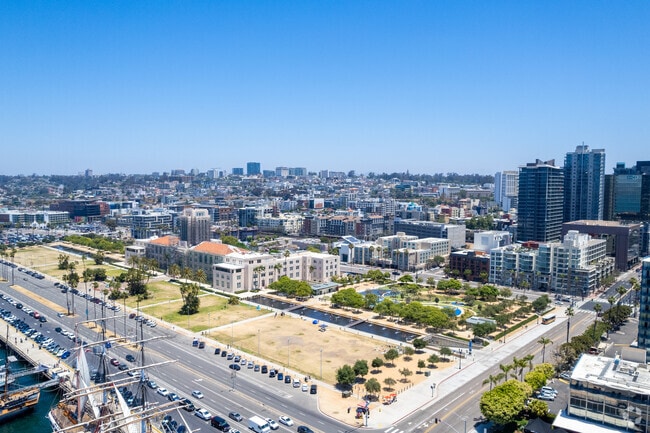 An elevated view of Waterfront Park in Little Italy.