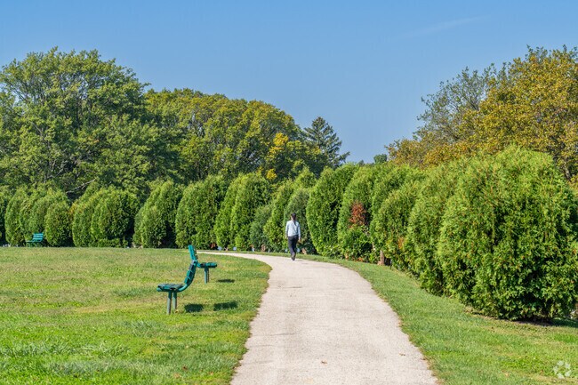 Bridgeport Memorial Park includes a paved walking path with benches if a rest is needed.