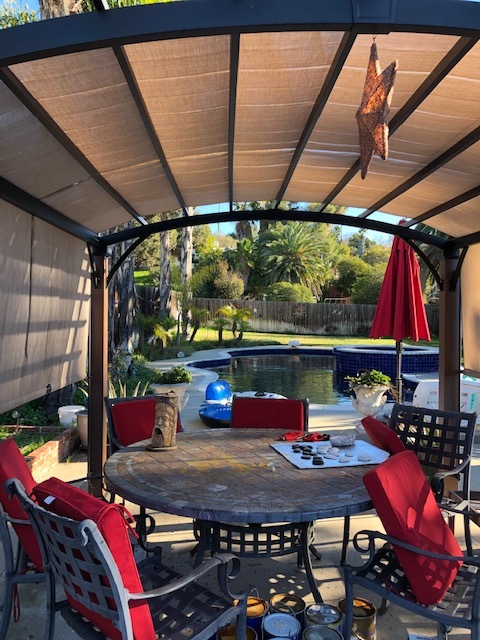 Outside view through gazebo to pool - 7837 Quince St