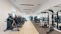 Located at 4020 Chartwell Court in Spring Hill, Tennessee, this fitness center offers a spacious, single-floor layout designed to accommodate a comprehensive range of workout activities. The facility features a clean, modern aesthetic defined by crisp white walls, high ceilings, and large windows that flood the space with abundant natural light, creating an open and energizing atmosphere.

The floor plan is efficiently organized into distinct workout zones. Along one side, a row of cardio machines — including treadmills, ellipticals, and stair climbers from brands such as Bodycraft and True — is arranged to maximize accessibility and floor space. The opposite side is dedicated to strength training, featuring a multi-station cable machine, a rack of dumbbells, adjustable benches, and weight training accessories. Full-length mirrors line the strength zone, enhancing the sense of space while allowing users to monitor their form.

A functional training area rounds out the facility, stocked with stability balls, medicine balls, resistance bands, and additional specialty equipment. The flooring transitions between light hardwood-style material in the cardio zone and rubberized flooring in the strength and functional areas, providing appropriate surfaces for each activity type. Suspended linear light fixtures complement the natural light throughout, ensuring consistent illumination across the entire facility.