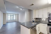 Located in Washington, DC's desirable Woodley Park neighborhood, this one-bedroom, one-bathroom residence offers a well-designed layout with modern finishes throughout. The open-concept kitchen and dining area serves as the heart of the home, showcasing crisp white cabinetry, a striking mosaic tile backsplash, dark granite countertops, a curved peninsula with an undermount sink, and a full suite of stainless steel appliances including a refrigerator, microwave, and dishwasher. Hardwood-style flooring flows throughout, lending a cohesive and contemporary feel. The living room receives natural light through large windows, creating a bright and welcoming atmosphere. The bedroom is a comfortably sized retreat featuring its own window with views, a closet, and the same warm flooring found throughout the residence. The bathroom is finished in light tile and includes a full soaking tub and shower combination. Additional conveniences include an in-unit laundry area and a hallway entry with dedicated closet space. Neutral wall tones and clean architectural lines give the space a modern, move-in-ready appeal well-suited to urban living in the heart of DC.