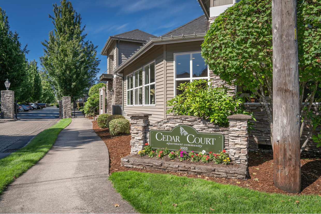 Community Sign + Gated Entrance - Cedar Court Apartments