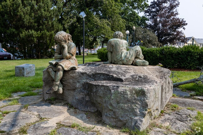A public sculpture adds character to downtown Milford.