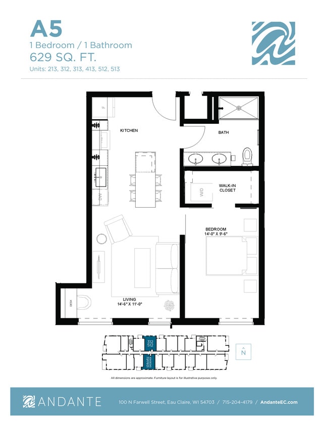 Unit 513 Model A5 Floor Plan - Andante