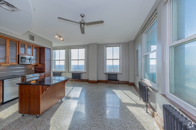 1BR, 1BA - 982SF - Kitchen, Living Room and Dining Room - Philtower Lofts