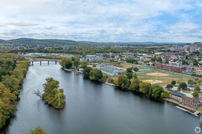 The Lehigh River provides a scenic backdrop.