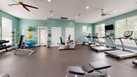 Located at 100 Bartons Run Trace in Lebanon, TN, this fitness center offers a generously sized, single-floor layout designed to accommodate a full range of workout activities. The space is finished with soft teal-painted walls, crisp white trim, and durable rubber flooring, creating a clean and energizing environment conducive to exercise.

The main workout area is well-lit by recessed ceiling lights and multiple windows fitted with white blinds, allowing ample natural light to fill the room. Ceiling fans help maintain comfortable airflow throughout. A wall-mounted television is positioned near the cardio section for entertainment during workouts.

The cardio zone features a row of treadmills and elliptical machines, as well as a recumbent bike, all from the TRUE Fitness brand. Strength training is thoroughly supported with a multi-station cable machine, adjustable weight benches, a full rack of dumbbells, kettlebells, resistance bands, and a variety of stability and medicine balls. Large wall mirrors in the strength area enhance the sense of space and allow users to monitor their form.

A dedicated storage closet provides organizational utility within the space. With its comprehensive equipment selection, thoughtful layout, and bright, well-maintained interior, this fitness center serves as a fully functional amenity for health-focused individuals.
