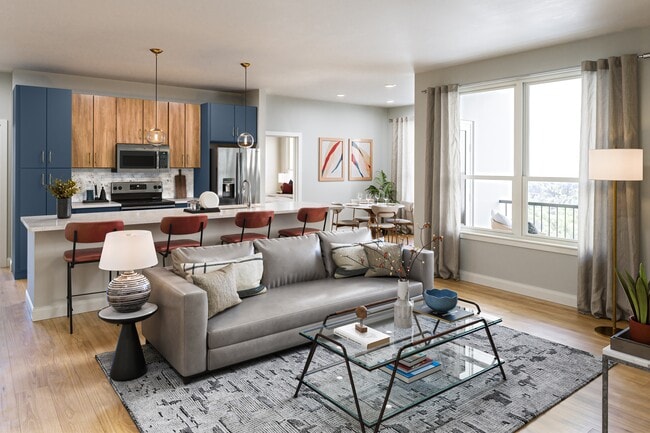 Bright open concept living room - The James Apartments