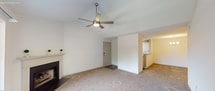 This contemporary apartment, located at 685 Providence Main Street Northwest in Huntsville, AL, offers a well-designed living space of 1050 square feet. The unit boasts two bedrooms and two bathrooms, with the primary bedroom being a generous 230 square feet. The open-concept layout seamlessly integrates the kitchen and living areas, creating a spacious feel.

The kitchen is a highlight, featuring sleek white cabinetry, stainless steel appliances, and elegant granite countertops. The living area is adorned with plush carpeting and illuminated by natural light from large windows. Ceiling fans throughout provide comfort and air circulation.

Both bathrooms are modern and well-appointed, with one featuring a stylish vanity and a shower/tub combination. The unit includes an in-unit laundry area, adding convenience to daily living. Ample closet space is available for storage needs.

The neutral color palette and wood-look flooring in some areas contribute to the apartment's contemporary aesthetic. This unit, part of the MAA Providence Main complex, combines comfort and style in a prime Huntsville location.
