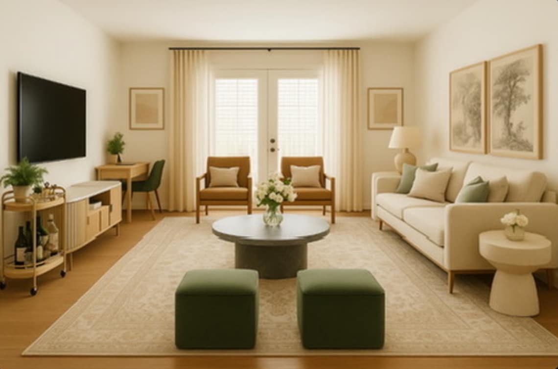 staged living room - 2118 Acklen Ave (Nashville, TN)