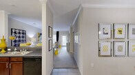 Located in Cary, NC, this thoughtfully designed 2-bedroom, 2-bathroom single-floor residence offers a comfortable and functional living experience. The open-concept kitchen and living area serves as the heart of the home, featuring rich dark wood cabinetry, dark granite countertops with a breakfast bar, and black appliances. Crown molding and neutral toned walls carry throughout, lending a cohesive and polished aesthetic. The living room is generously proportioned, with natural light filtering through large windows framed by floor-length drapes. Adjacent to the living area, the dining room provides a dedicated space for meals and is conveniently located near the in-unit laundry room, which includes a full-size washer and dryer. The spacious primary bedroom features plush carpeting, a ceiling fan, and access to a well-appointed bathroom and a large walk-in closet with full-length wire shelving. The second bedroom is equally comfortable, offering carpeted floors and a double-door closet. Both bathrooms are finished with tile flooring and warm cabinetry. A hallway connects the private spaces, and an outdoor patio extends the living area. Three closets throughout provide ample storage in this well-rounded Cary residence.