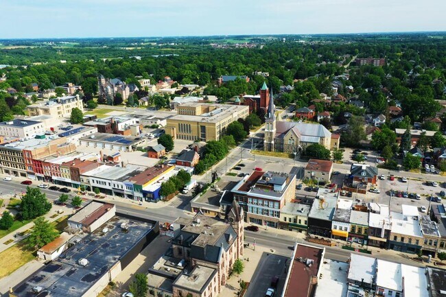 Aerial view of downtown Woodstock.