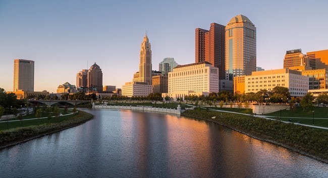 The Columbus skyline from the river