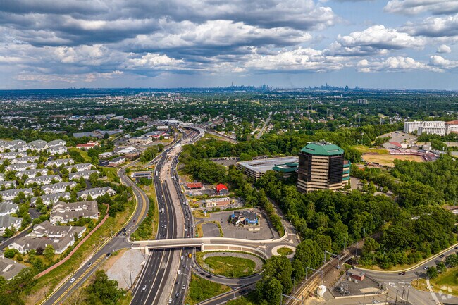 Aerial view of Route 46 winding through Little Falls toward New York City.
