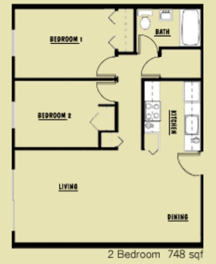 2BR/1BA - The Parker Apartments