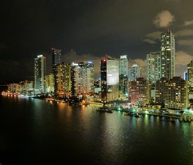 The Miami skyline at night