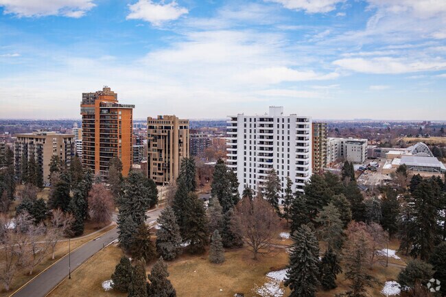 Condominiums line the edge of Denver's Cheesman Park.