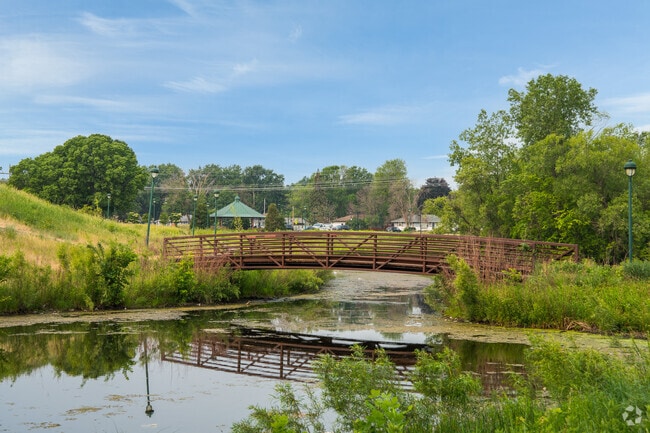 Smith Park has a bridge that connects to a path.