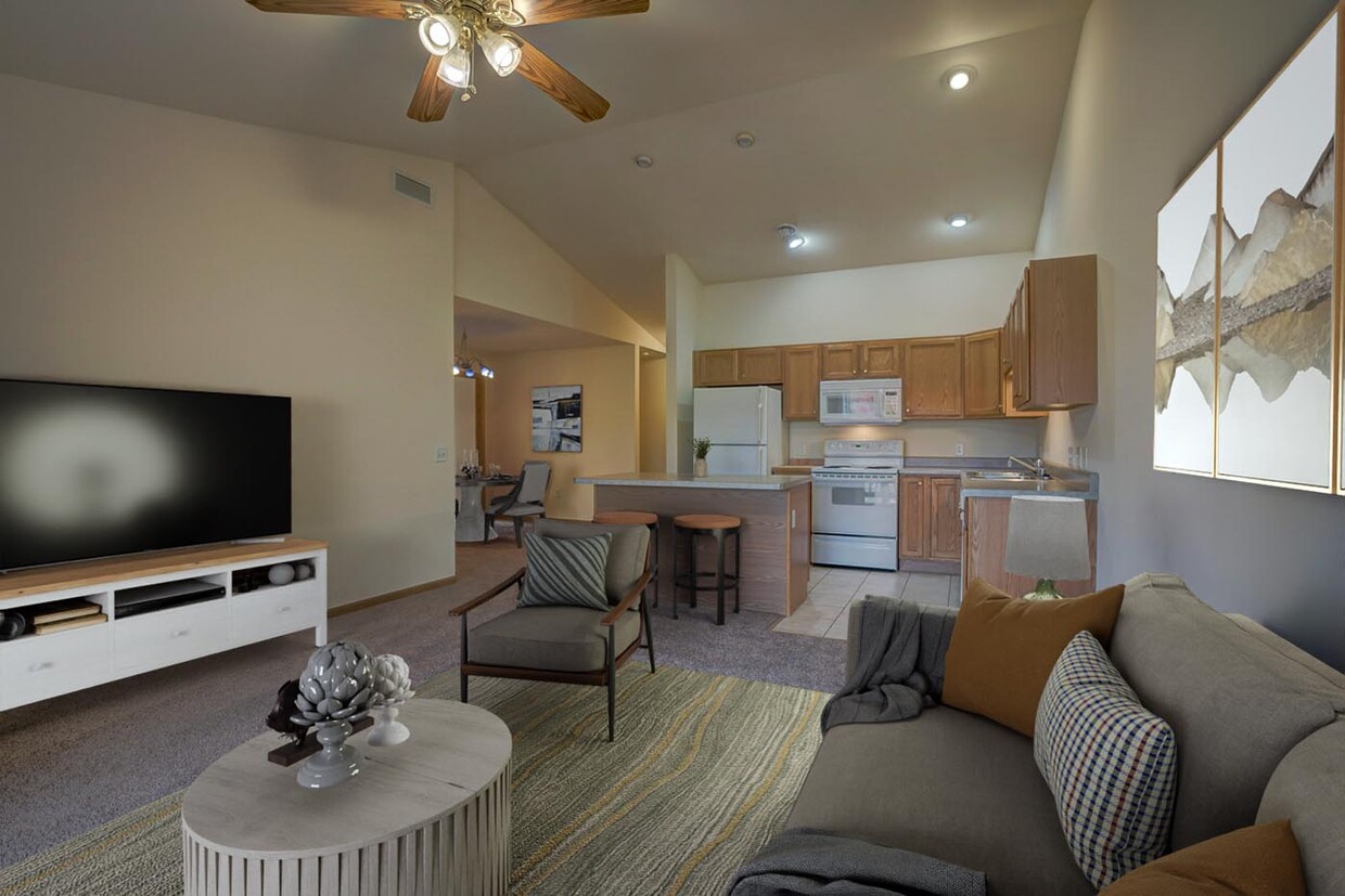 Open floorplan, living room, eat-in kitchen, dining room. Virtually staged - 6081 Viroqua Dr