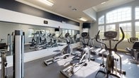 This single-floor fitness center offers a comprehensive workout environment thoughtfully organized across a generously sized open layout. The space is finished with durable rubber flooring throughout, providing both safety and functionality for a wide range of exercises.

The cardio zone features multiple elliptical trainers, treadmills, and a stationary bike, arranged along a full-length mirrored wall that enhances the sense of space and allows users to monitor their form. Large arched windows and standard windows line multiple walls, flooding the interior with natural light and offering views of the surrounding greenery outdoors.

The strength training area includes a multi-station cable machine, adjustable benches, a dumbbell rack, and various resistance equipment. A dedicated free weights and functional training zone provides space for medicine balls, stability balls, and bodyweight exercises.

Crown molding and light gray walls lend a clean, polished aesthetic throughout. Ceiling-mounted fluorescent fixtures provide consistent artificial lighting, while mounted televisions offer entertainment. The space includes clearly marked exits and a sanitation station, ensuring a safe and well-maintained environment for users.
