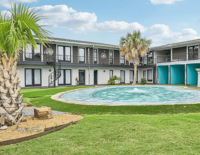 Pool at Stardust with Palms and Cabanas - East Dallas Collection