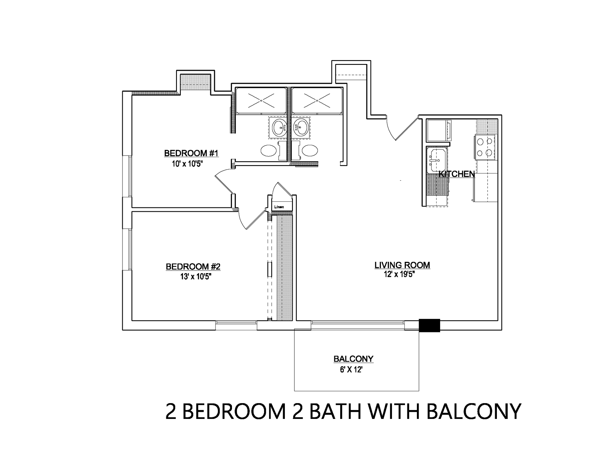 Skyview Terrace (in-unit washer/dryer) – 2 Bed/ 2 Bath Blcny
