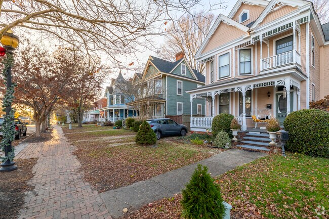 Explore Smithfield's neighborhood graced by stunning Victorian-style homes.
