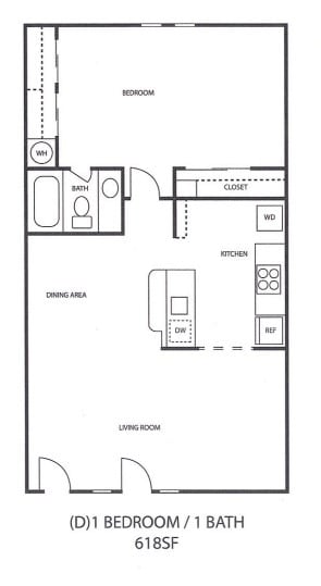 Floorplan D   618sqft   Upgraded $1,119 / Premium $1,229 - Sandstone Apartment Homes