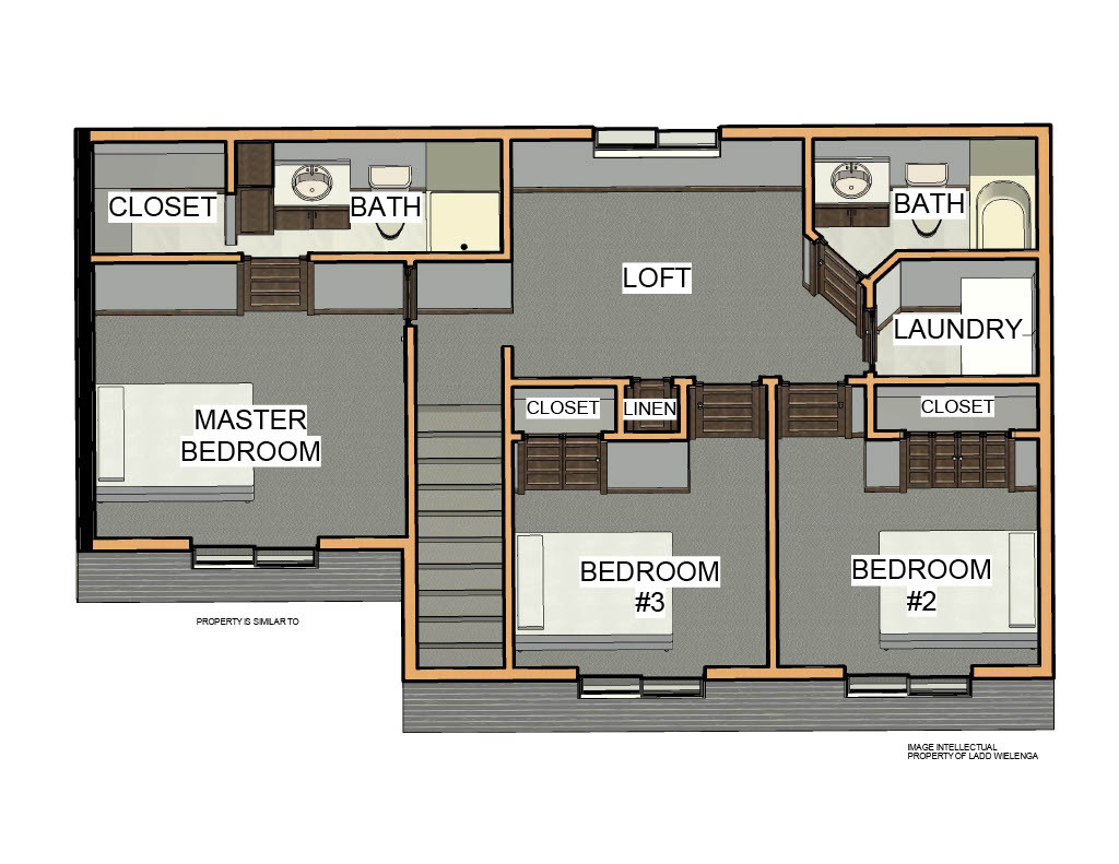 Second Level - 3D Floor Plan - 3001 S Broek Dr