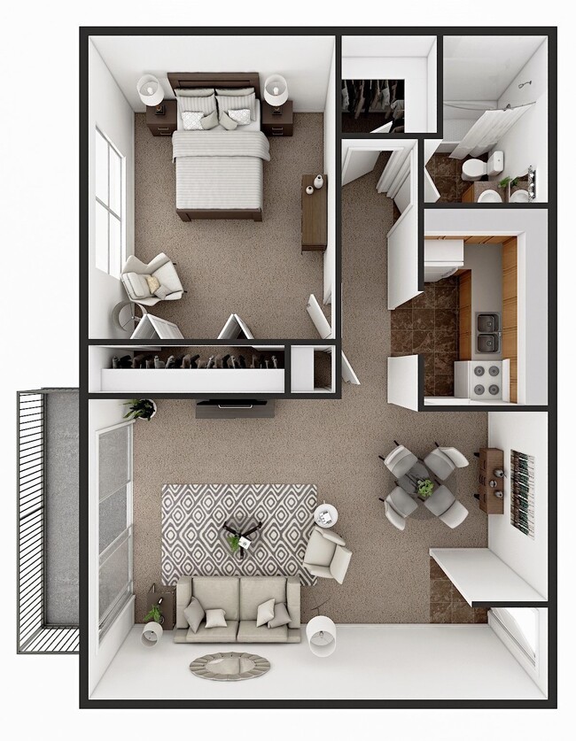 One Bedroom Floor Plan - The Paddock Apartments