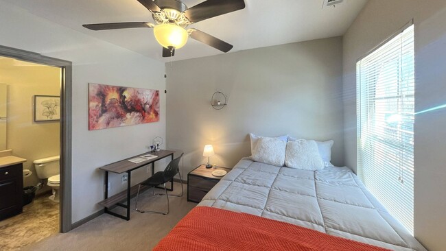 With 4 unique bedroom layouts and an open kitchen & living room, we know you'll feel right at home in one of our 4-Bed, 4-Bath flats! - Crawford Edge Apartments