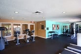 Located at 260 Marcella Rd in Hampton, Virginia, this single-floor fitness center offers a well-equipped workout facility designed to accommodate a range of exercise routines. The space is organized into distinct functional zones, providing ample room to move freely between equipment.

The cardio area is a standout feature, lined with multiple treadmills and elliptical machines positioned along a wall of large windows. These windows allow generous natural light to fill the room while offering views of the surrounding greenery and outdoor pool area, creating an inviting atmosphere for exercise. A full-length mirror runs along one wall, enhancing the sense of openness throughout the space.

The strength training section includes a multi-station cable machine ideal for a variety of resistance exercises, complemented by a well-stocked dumbbell and kettlebell rack. Recessed lighting in the textured ceiling provides consistent illumination throughout the facility. Durable rubber flooring covers the entire space, ensuring safety and comfort during workouts.

Additional amenities include a water cooler station near the exit door, hand sanitizer dispensers, and posted facility rules for user convenience. A glass door provides direct access to the outdoor pool area, seamlessly connecting the indoor fitness space with the exterior recreational amenities. The warm, neutral-toned walls contribute to a clean, functional, and motivating environment.