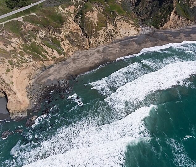 An aerial view of Mussel Rock Park in Daly City