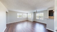 Located at 1724 Ontario Ave in Naperville, Illinois, this one-bedroom, one-bathroom single-floor unit offers a well-designed layout with a comfortable and functional living environment. Rich, dark hardwood flooring flows through the living room, kitchen, and hallway, providing a warm and cohesive aesthetic throughout the main areas.

The spacious living room is a standout feature, lined with multiple windows fitted with white plantation shutters that invite generous natural light and offer outdoor views. A ceiling fan adds comfort and a subtle design detail to the textured ceiling above.

The kitchen is thoughtfully appointed with dark espresso cabinetry, granite countertops, stainless steel appliances, and a distinctive arched window above the sink that brings in additional light. The hardwood flooring continues seamlessly into this space, reinforcing the unit's consistent style.

The bedroom is a comfortable retreat, carpeted for added softness and warmth, and includes a window with outdoor views as well as a closet. Neutral gray walls throughout the unit complement both the flooring and fixtures.

The bathroom features a full tub-shower combination with white tile surround, stone-look tile flooring, and brushed nickel fixtures and hardware. A hallway connects all areas efficiently, completing this well-organized and move-in-ready unit.